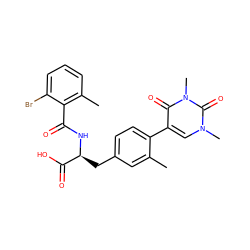 Cc1cc(C[C@H](NC(=O)c2c(C)cccc2Br)C(=O)O)ccc1-c1cn(C)c(=O)n(C)c1=O ZINC000095592215