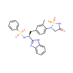 Cc1cc(C[C@H](NS(=O)(=O)c2ccccc2)c2nc3ccccc3[nH]2)ccc1N1CC(=O)NS1(=O)=O ZINC000049756883