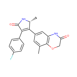 Cc1cc(C2=C(c3ccc(F)cc3)C(=O)N[C@@H]2C)cc2c1OCC(=O)N2 ZINC000096283357