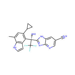 Cc1cc(C2CC2)c([C@@](N)(c2nc3ncc(C#N)cc3[nH]2)C(F)(F)F)c2cc[nH]c12 ZINC000219493429