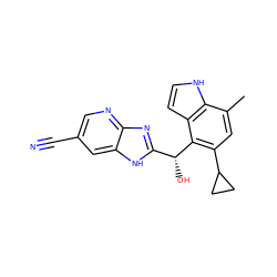 Cc1cc(C2CC2)c([C@H](O)c2nc3ncc(C#N)cc3[nH]2)c2cc[nH]c12 ZINC000219493097