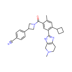 Cc1cc(C2CCC2)c(-c2nc3c([nH]2)CN(C)CC3)cc1C(=O)N1CC(c2ccc(C#N)cc2)C1 ZINC000219004159