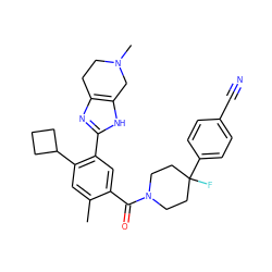 Cc1cc(C2CCC2)c(-c2nc3c([nH]2)CN(C)CC3)cc1C(=O)N1CCC(F)(c2ccc(C#N)cc2)CC1 ZINC000150161363