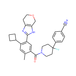 Cc1cc(C2CCC2)c(-c2nc3c([nH]2)COCC3)cc1C(=O)N1CCC(F)(c2ccc(C#N)cc2)CC1 ZINC000150333676