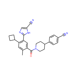 Cc1cc(C2CCC2)c(-c2ncc(C#N)[nH]2)cc1C(=O)N1CCC(c2ccc(C#N)cc2)CC1 ZINC000150334120