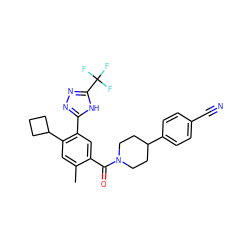 Cc1cc(C2CCC2)c(-c2nnc(C(F)(F)F)[nH]2)cc1C(=O)N1CCC(c2ccc(C#N)cc2)CC1 ZINC000150185025