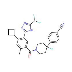 Cc1cc(C2CCC2)c(-c2nnc(C(F)F)[nH]2)cc1C(=O)N1CCC(F)(c2ccc(C#N)cc2)CC1 ZINC000150255725