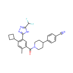 Cc1cc(C2CCC2)c(-c2nnc(C(F)F)[nH]2)cc1C(=O)N1CCC(c2ccc(C#N)cc2)CC1 ZINC000149982241