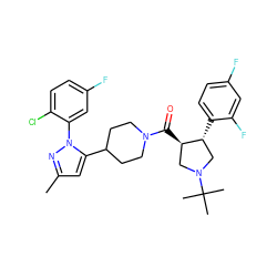 Cc1cc(C2CCN(C(=O)[C@@H]3CN(C(C)(C)C)C[C@H]3c3ccc(F)cc3F)CC2)n(-c2cc(F)ccc2Cl)n1 ZINC000084635286