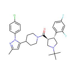 Cc1cc(C2CCN(C(=O)[C@@H]3CN(C(C)(C)C)C[C@H]3c3ccc(F)cc3F)CC2)n(-c2ccc(Cl)cc2)n1 ZINC000084618031