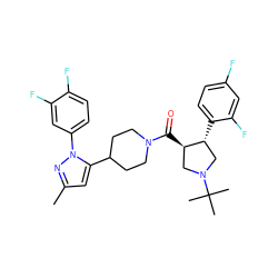 Cc1cc(C2CCN(C(=O)[C@@H]3CN(C(C)(C)C)C[C@H]3c3ccc(F)cc3F)CC2)n(-c2ccc(F)c(F)c2)n1 ZINC000084596539