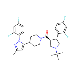 Cc1cc(C2CCN(C(=O)[C@@H]3CN(C(C)(C)C)C[C@H]3c3ccc(F)cc3F)CC2)n(-c2ccc(F)cc2F)n1 ZINC000084634158