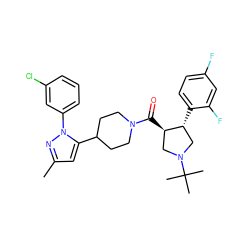 Cc1cc(C2CCN(C(=O)[C@@H]3CN(C(C)(C)C)C[C@H]3c3ccc(F)cc3F)CC2)n(-c2cccc(Cl)c2)n1 ZINC000084618027