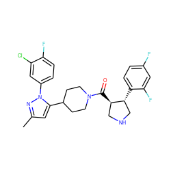 Cc1cc(C2CCN(C(=O)[C@@H]3CNC[C@H]3c3ccc(F)cc3F)CC2)n(-c2ccc(F)c(Cl)c2)n1 ZINC000084601974