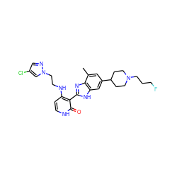 Cc1cc(C2CCN(CCCF)CC2)cc2[nH]c(-c3c(NCCn4cc(Cl)cn4)cc[nH]c3=O)nc12 ZINC000034875783