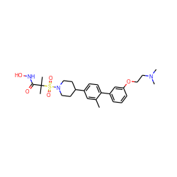 Cc1cc(C2CCN(S(=O)(=O)C(C)(C)C(=O)NO)CC2)ccc1-c1cccc(OCCN(C)C)c1 ZINC000028970169