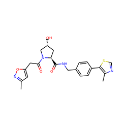 Cc1cc(CC(=O)N2C[C@H](O)C[C@H]2C(=O)NCc2ccc(-c3scnc3C)cc2)on1 ZINC000103250401