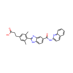 Cc1cc(CCC(=O)O)cc(C)c1-c1nc2cc(C(=O)Nc3ccc4ccccc4n3)ccc2[nH]1 ZINC000066078288