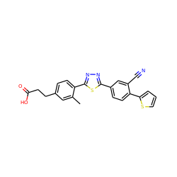 Cc1cc(CCC(=O)O)ccc1-c1nnc(-c2ccc(-c3cccs3)c(C#N)c2)s1 ZINC000035984382