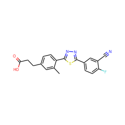 Cc1cc(CCC(=O)O)ccc1-c1nnc(-c2ccc(F)c(C#N)c2)s1 ZINC000038147472