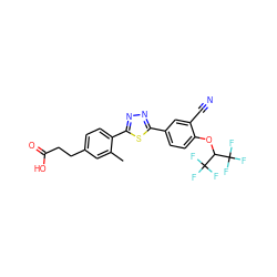 Cc1cc(CCC(=O)O)ccc1-c1nnc(-c2ccc(OC(C(F)(F)F)C(F)(F)F)c(C#N)c2)s1 ZINC000038147467