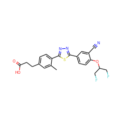 Cc1cc(CCC(=O)O)ccc1-c1nnc(-c2ccc(OC(CF)CF)c(C#N)c2)s1 ZINC000038147464