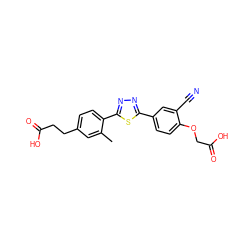 Cc1cc(CCC(=O)O)ccc1-c1nnc(-c2ccc(OCC(=O)O)c(C#N)c2)s1 ZINC000038147466