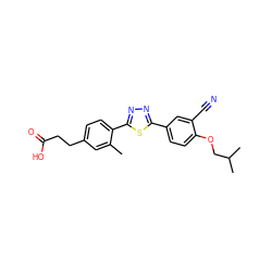 Cc1cc(CCC(=O)O)ccc1-c1nnc(-c2ccc(OCC(C)C)c(C#N)c2)s1 ZINC000038147477