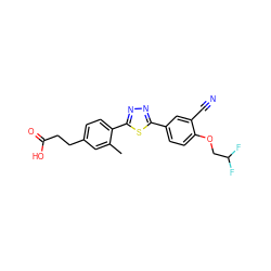 Cc1cc(CCC(=O)O)ccc1-c1nnc(-c2ccc(OCC(F)F)c(C#N)c2)s1 ZINC000038147470