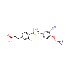 Cc1cc(CCC(=O)O)ccc1-c1nnc(-c2ccc(OCC3CC3)c(C#N)c2)s1 ZINC000038147476