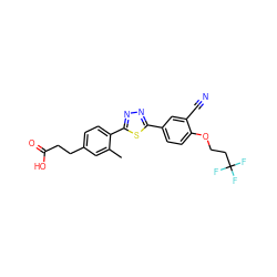 Cc1cc(CCC(=O)O)ccc1-c1nnc(-c2ccc(OCCC(F)(F)F)c(C#N)c2)s1 ZINC000038147468