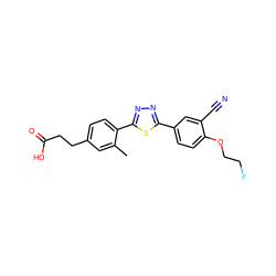 Cc1cc(CCC(=O)O)ccc1-c1nnc(-c2ccc(OCCF)c(C#N)c2)s1 ZINC000038147471