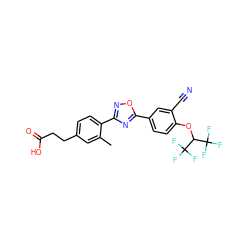 Cc1cc(CCC(=O)O)ccc1-c1noc(-c2ccc(OC(C(F)(F)F)C(F)(F)F)c(C#N)c2)n1 ZINC000038157803