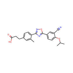 Cc1cc(CCC(=O)O)ccc1-c1noc(-c2ccc(OC(C)C)c(C#N)c2)n1 ZINC000014978140