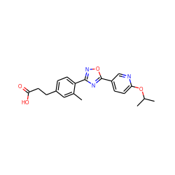 Cc1cc(CCC(=O)O)ccc1-c1noc(-c2ccc(OC(C)C)nc2)n1 ZINC000038157800