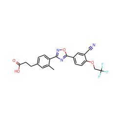 Cc1cc(CCC(=O)O)ccc1-c1noc(-c2ccc(OCC(F)(F)F)c(C#N)c2)n1 ZINC000034875478