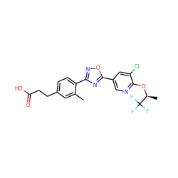 Cc1cc(CCC(=O)O)ccc1-c1noc(-c2cnc(O[C@@H](C)C(F)(F)F)c(Cl)c2)n1 ZINC000035952408