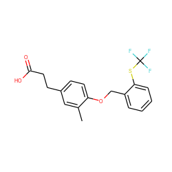 Cc1cc(CCC(=O)O)ccc1OCc1ccccc1SC(F)(F)F ZINC001772598539