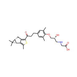 Cc1cc(CCC(=O)c2sc(C)c3c2C[C@@H]2[C@H]3C2(C)C)cc(C)c1OC[C@H](O)CNCC(=O)O ZINC000036479216