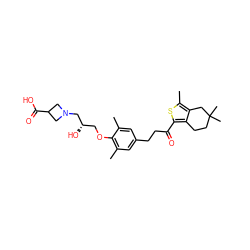 Cc1cc(CCC(=O)c2sc(C)c3c2CCC(C)(C)C3)cc(C)c1OC[C@H](O)CN1CC(C(=O)O)C1 ZINC000036478126