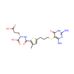 Cc1cc(CCCSc2c(N)nc(N)[nH]c2=O)sc1C(=O)N[C@@H](CCC(=O)O)C(=O)O ZINC000001539232