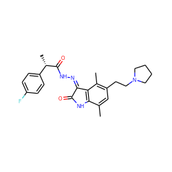 Cc1cc(CCN2CCCC2)c(C)c2c1NC(=O)/C2=N\NC(=O)[C@@H](C)c1ccc(F)cc1 ZINC000072178891