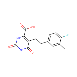 Cc1cc(CCc2c(C(=O)O)[nH]c(=O)[nH]c2=O)ccc1F ZINC000095921083