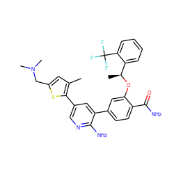 Cc1cc(CN(C)C)sc1-c1cnc(N)c(-c2ccc(C(N)=O)c(O[C@@H](C)c3ccccc3C(F)(F)F)c2)c1 ZINC000084654427