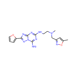 Cc1cc(CN(C)CCNc2nc(N)n3nc(-c4ccco4)nc3n2)no1 ZINC000013612396