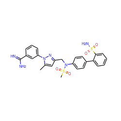 Cc1cc(CN(c2ccc(-c3ccccc3S(N)(=O)=O)cc2)S(C)(=O)=O)nn1-c1cccc(C(=N)N)c1 ZINC000027642010