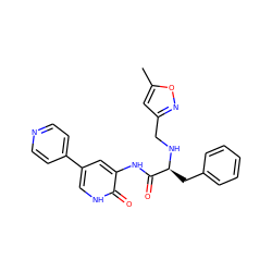 Cc1cc(CN[C@@H](Cc2ccccc2)C(=O)Nc2cc(-c3ccncc3)c[nH]c2=O)no1 ZINC000095552870