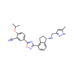 Cc1cc(CN[C@H]2CCc3c(-c4noc(-c5ccc(OC(C)C)c(C#N)c5)n4)cccc32)n[nH]1 ZINC000198813949