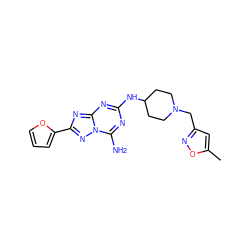 Cc1cc(CN2CCC(Nc3nc(N)n4nc(-c5ccco5)nc4n3)CC2)no1 ZINC000013612410