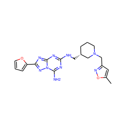 Cc1cc(CN2CCC[C@@H](CNc3nc(N)n4nc(-c5ccco5)nc4n3)C2)no1 ZINC000013612422